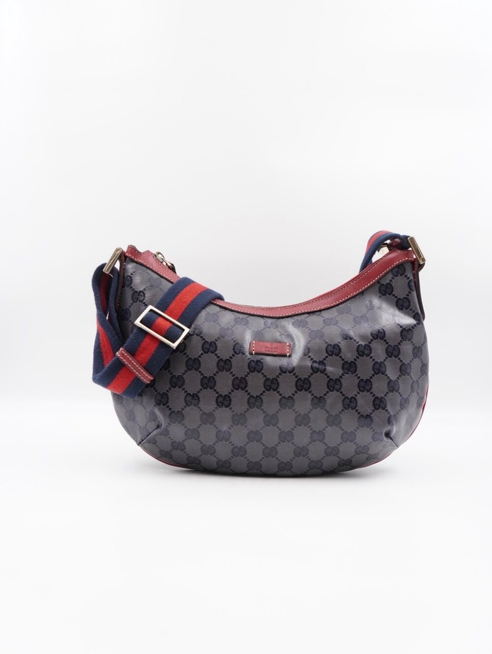 CQ23 💚 Gucci GG Monogram Web Halfmoon Crossbody bag